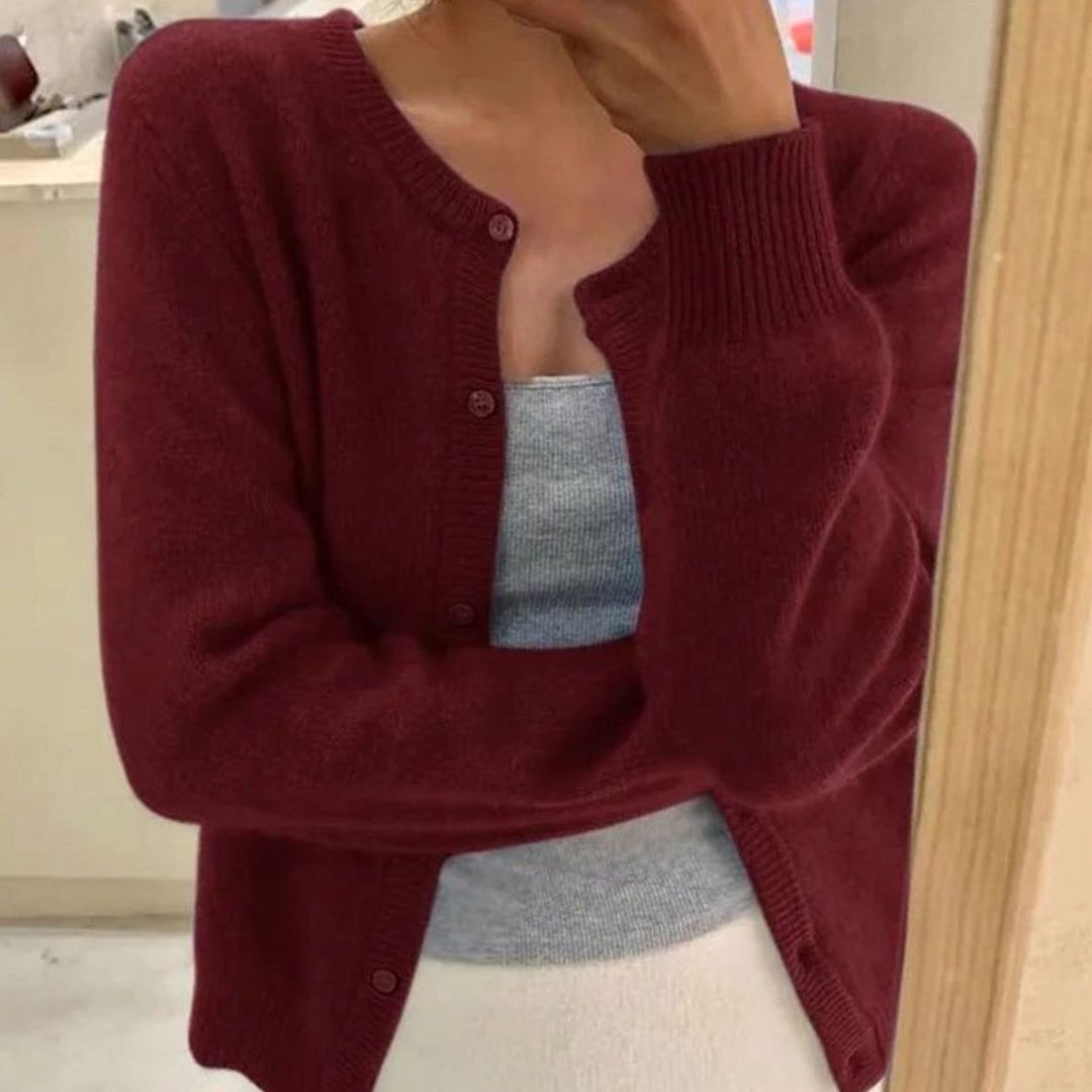 Women's Cropped Relaxed-Fit Button-Front Soft Knit Cardigan - Burgundy