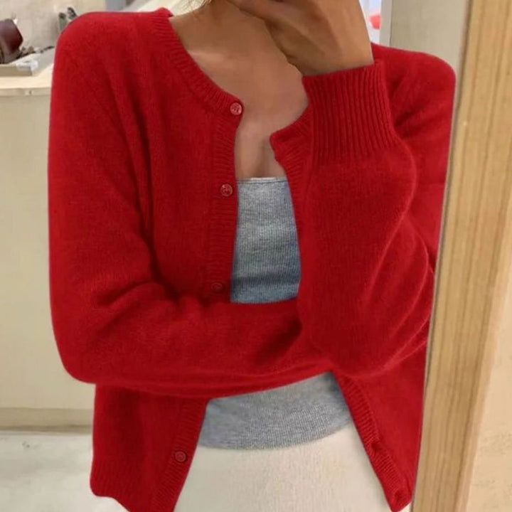 Women's Cropped Relaxed-Fit Button-Front Soft Knit Cardigan - Red
