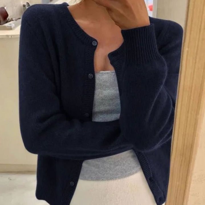 Women's Cropped Relaxed-Fit Button-Front Soft Knit Cardigan - Navy Blue