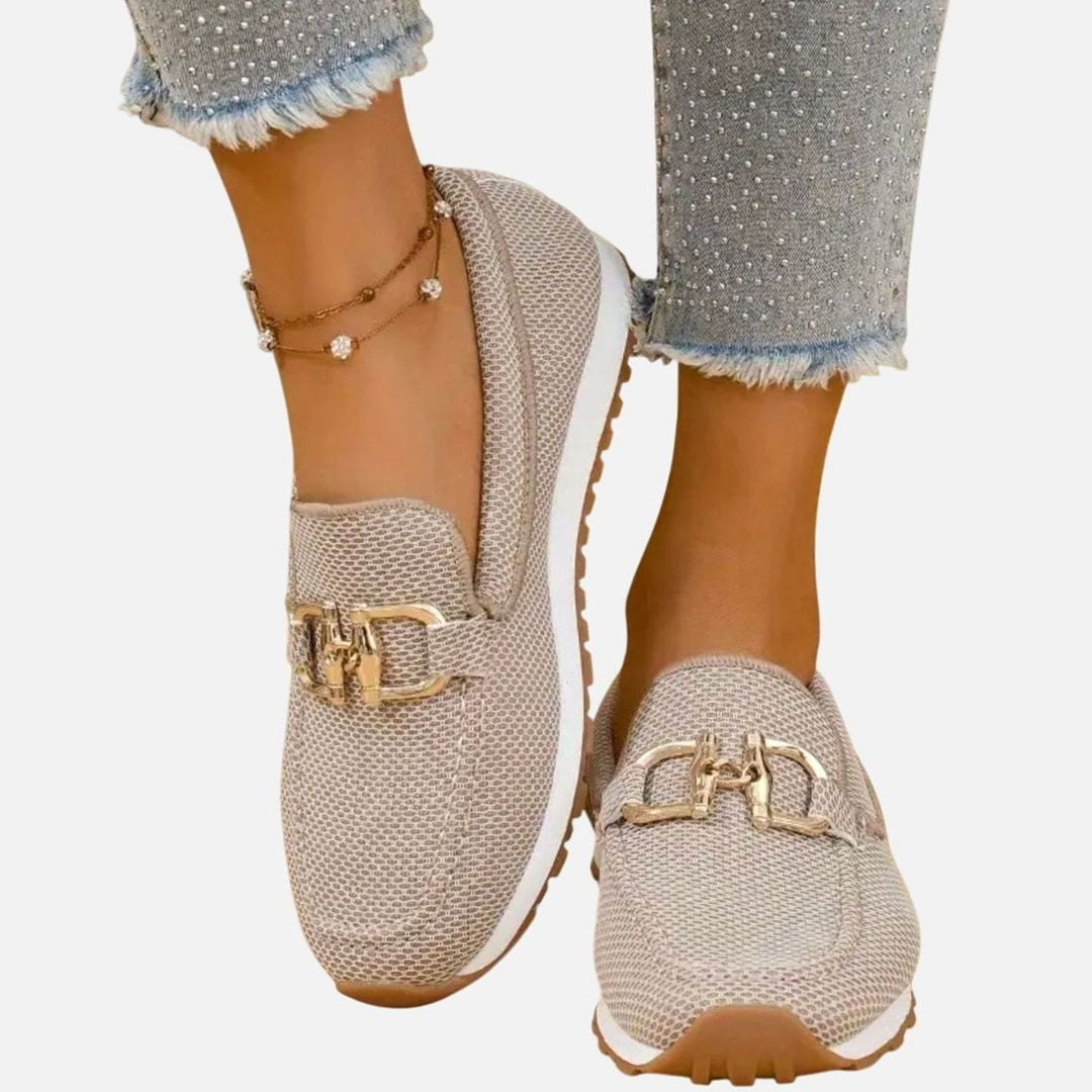 Women's Cushioned Orthopedic Horsebit Slip-On Loafers - Beige