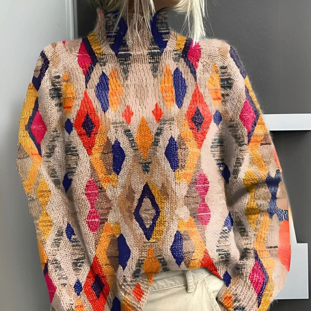 Women's Diamond-Print Oversized Turtleneck Jumper