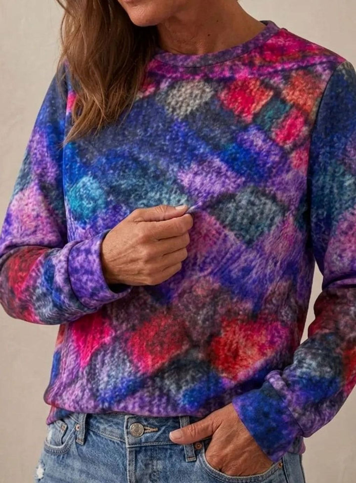 Women's Diamond-Print Relaxed-Fit Crew-Neck Knitted Jumper