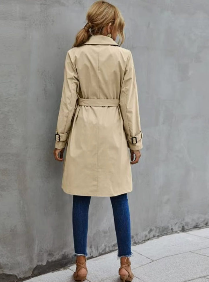 Women's Double-Breasted Belted Lapel Trench Coat, Khaki