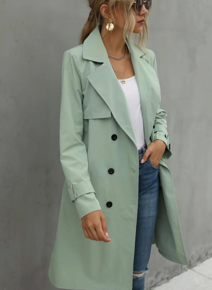 Women's Double-Breasted Belted Lapel Trench Coat, Khaki