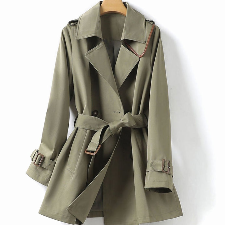 Women's Double-Breasted Belted Lapel Trench Coat Trenchcoat - Green