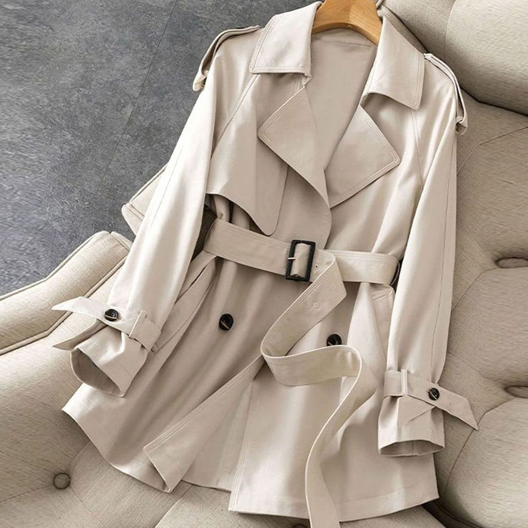 Women's Double-Breasted Belted Lapel Trench Coat Trenchcoat - Beige