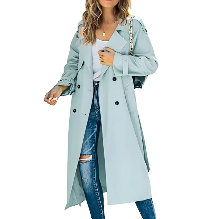Women's Double-Breasted Belted Long Trench Coat Eleganter - Mint Green