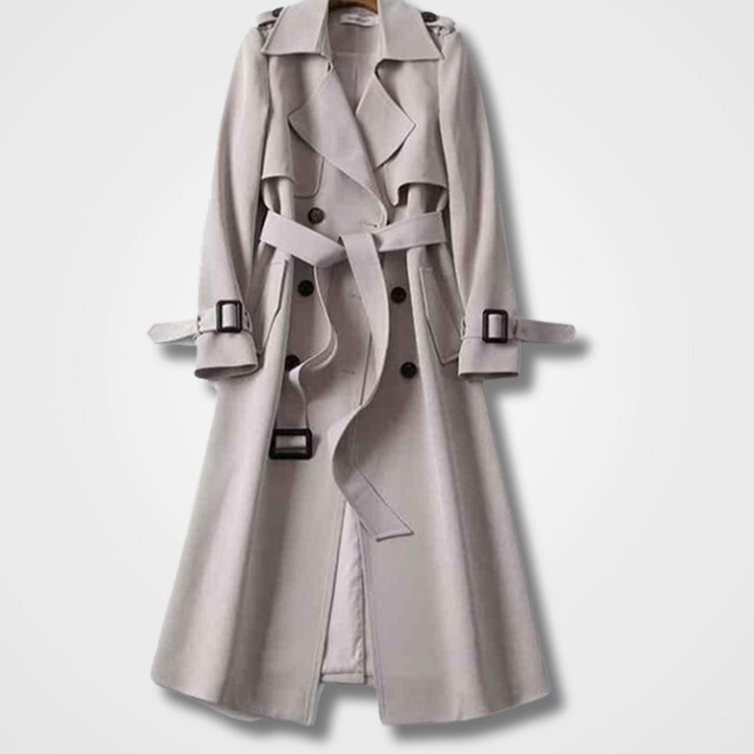 Women's Double-Breasted Belted Long Trench Coat Lässiger - Grey