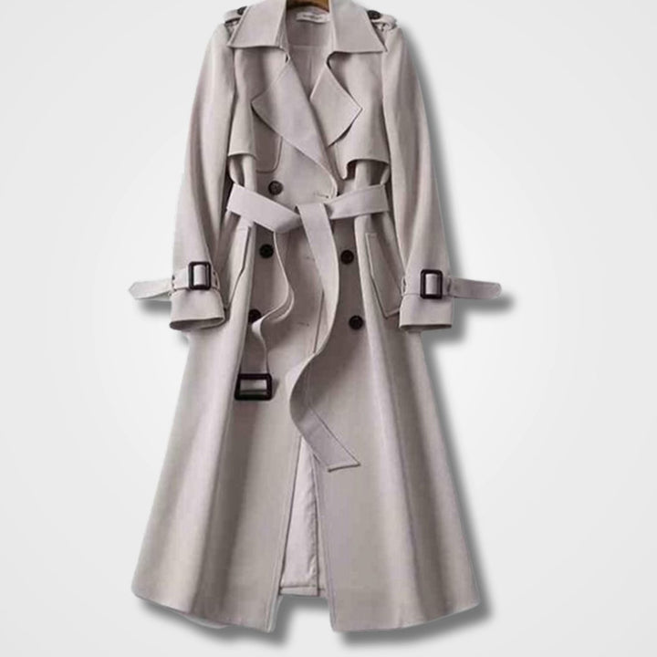 Women's Double-Breasted Belted Long Trench Coat Lässiger - Grey