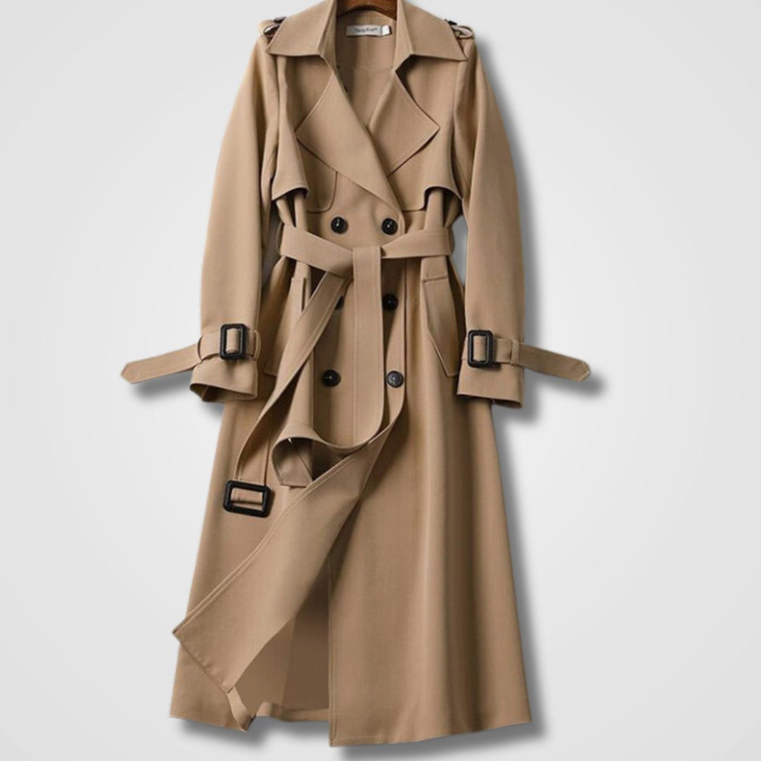 Women's Double-Breasted Belted Long Trench Coat Lässiger - Brown