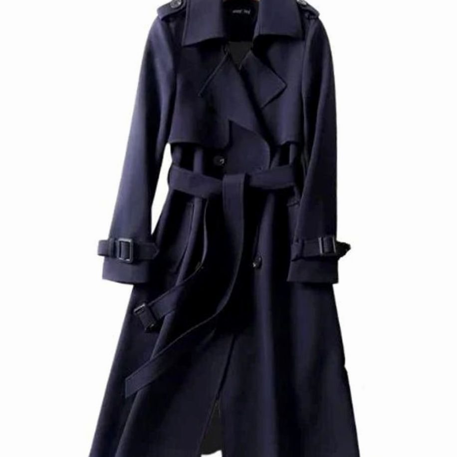Women's Double-Breasted Belted Long Trench Coat Trenchcoat