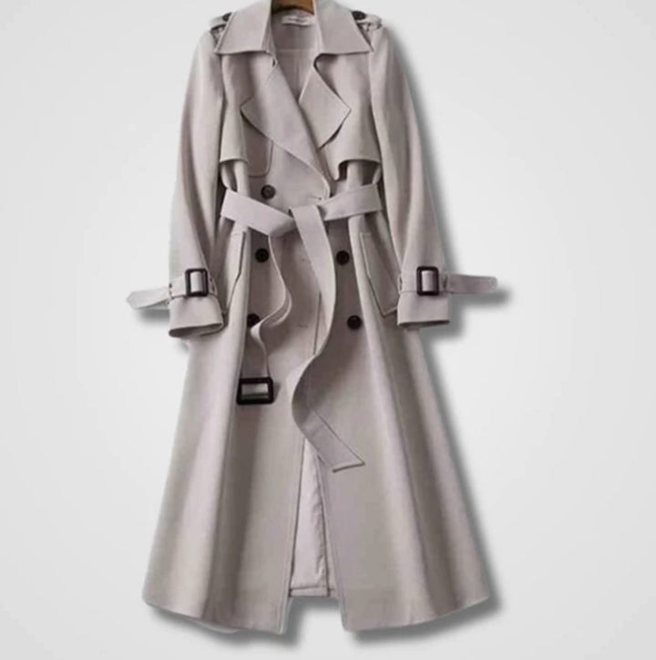 Women's Double-Breasted Belted Long Trench Coat Trenchcoat - Black