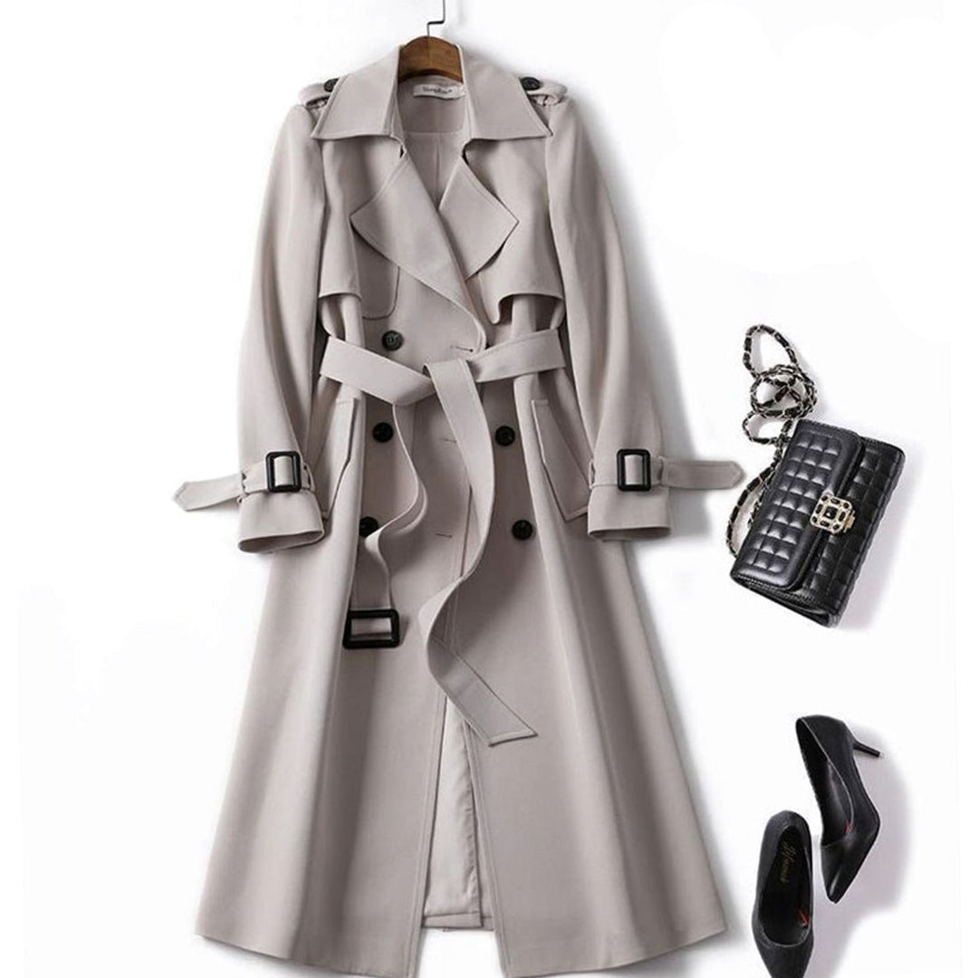 Women's Double-Breasted Belted Longline Trench Coat, Navy Blue