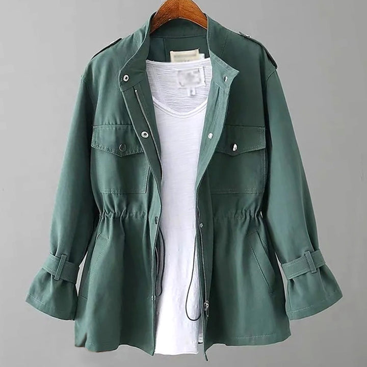 Women's Double-Breasted Belted Longline Trench Coat, Navy Blue - Green