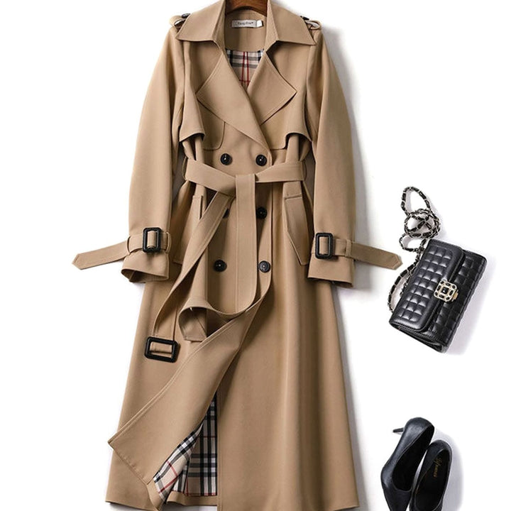 Women's Double-Breasted Belted Longline Trench Coat, Navy Blue