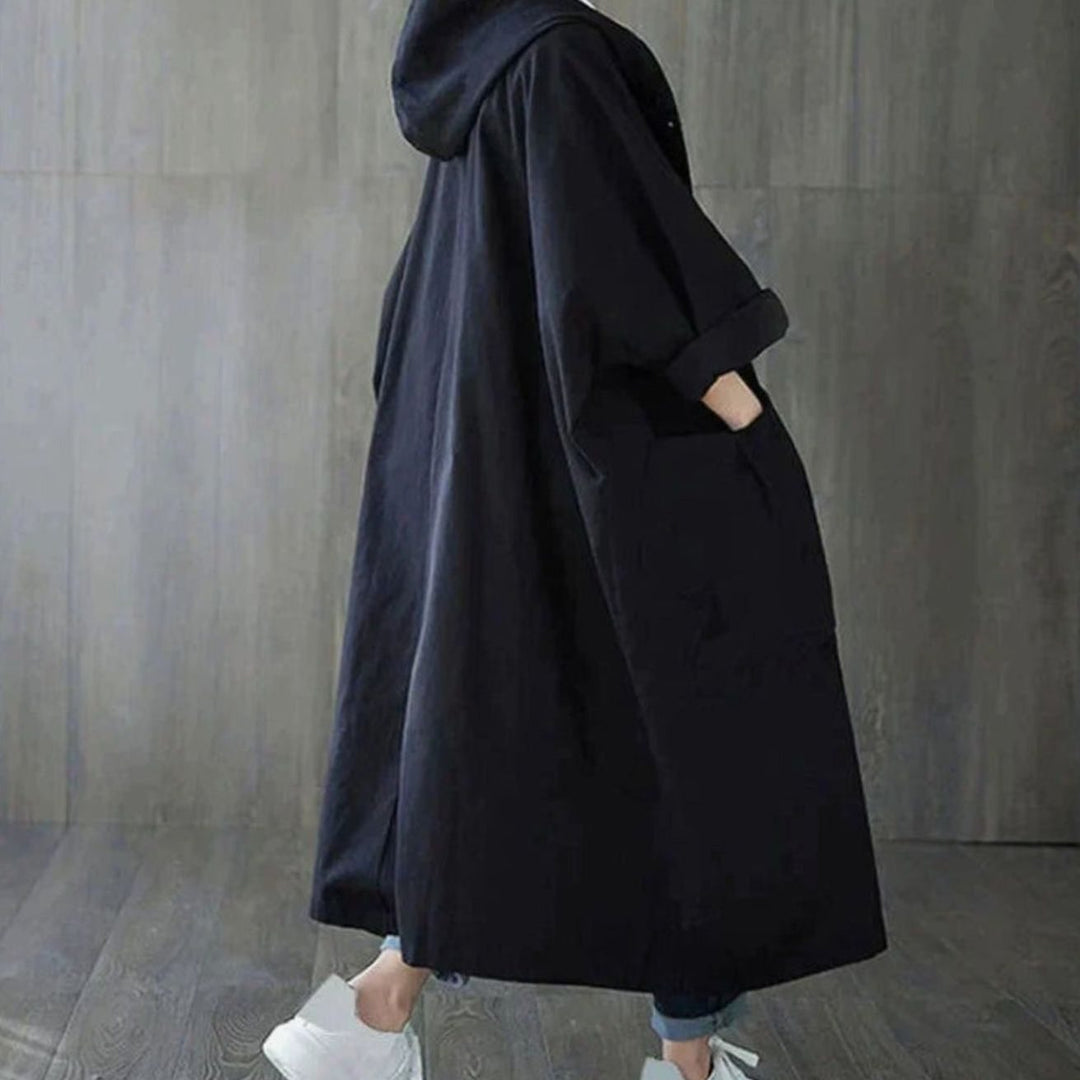 Women's Double-Breasted Belted Longline Trench Coat, Navy Blue
