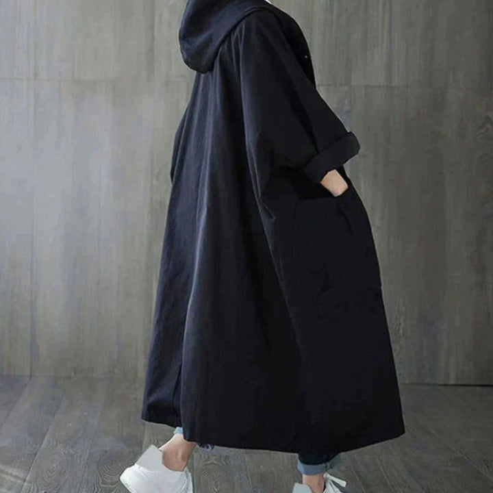 Women's Double-Breasted Belted Longline Trench Coat, Navy Blue