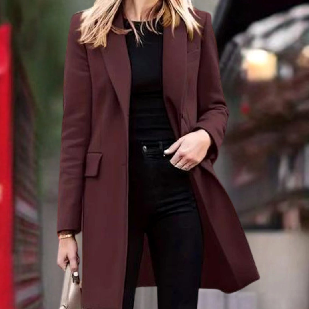 Women's Double-Breasted Belted Longline Trench Coat, Navy Blue