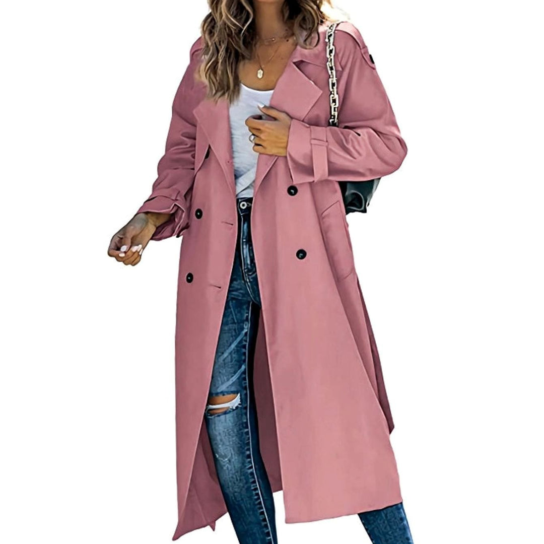 Women's Double-Breasted Belted Longline Trench Coat Premium - Pink
