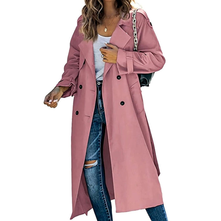 Women's Double-Breasted Belted Longline Trench Coat Premium - Pink