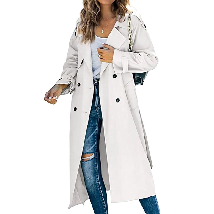 Women's Double-Breasted Belted Longline Trench Coat Premium - White
