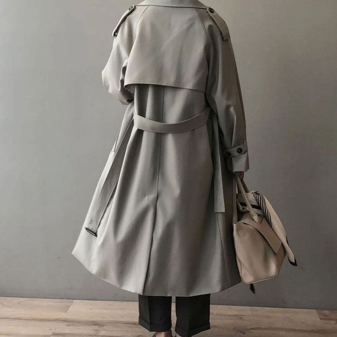 Women's Double-Breasted Belted Longline Windbreaker Trench Coat