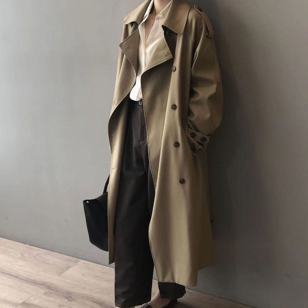 Women's Double-Breasted Belted Longline Windbreaker Trench Coat