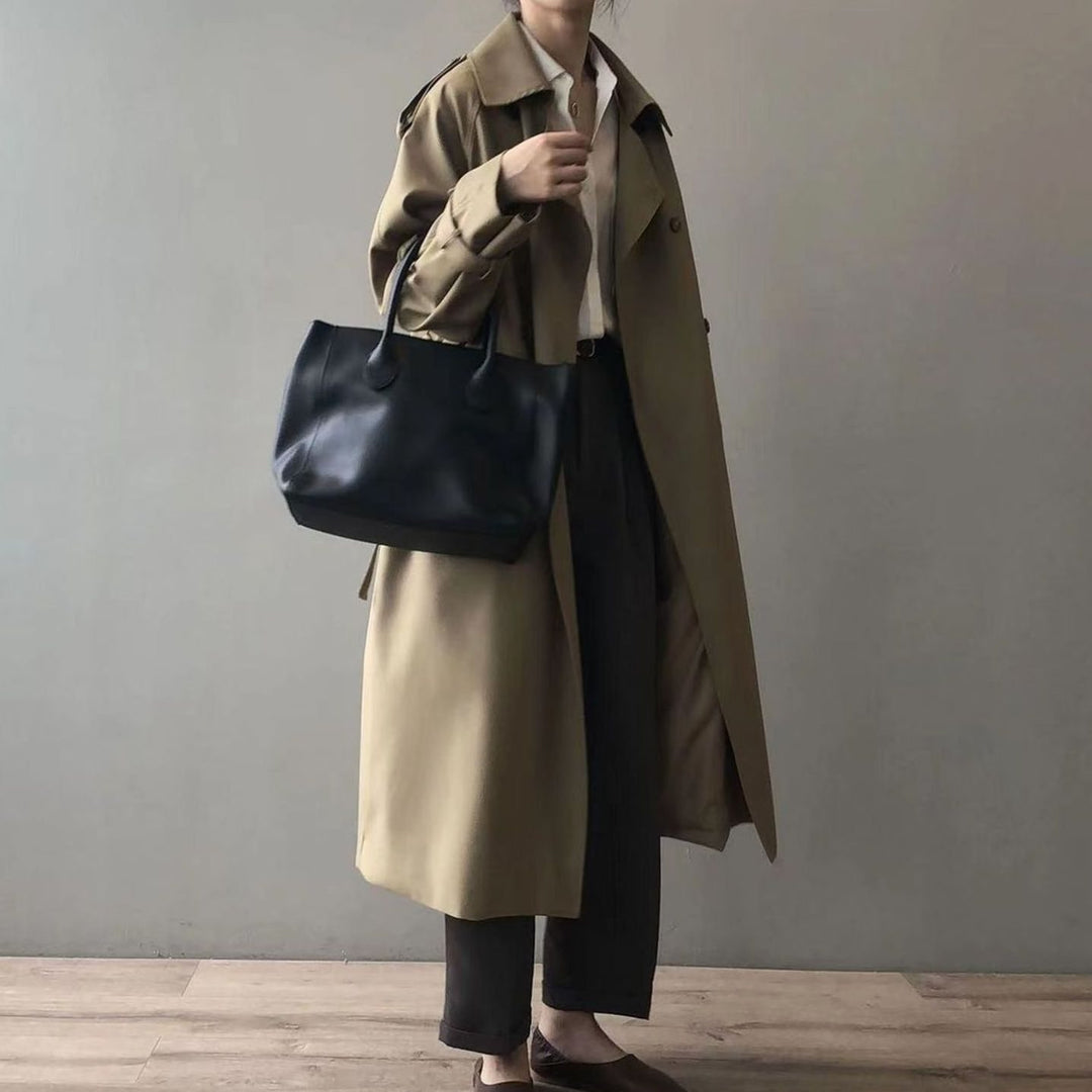 Women's Double-Breasted Belted Longline Windbreaker Trench Coat