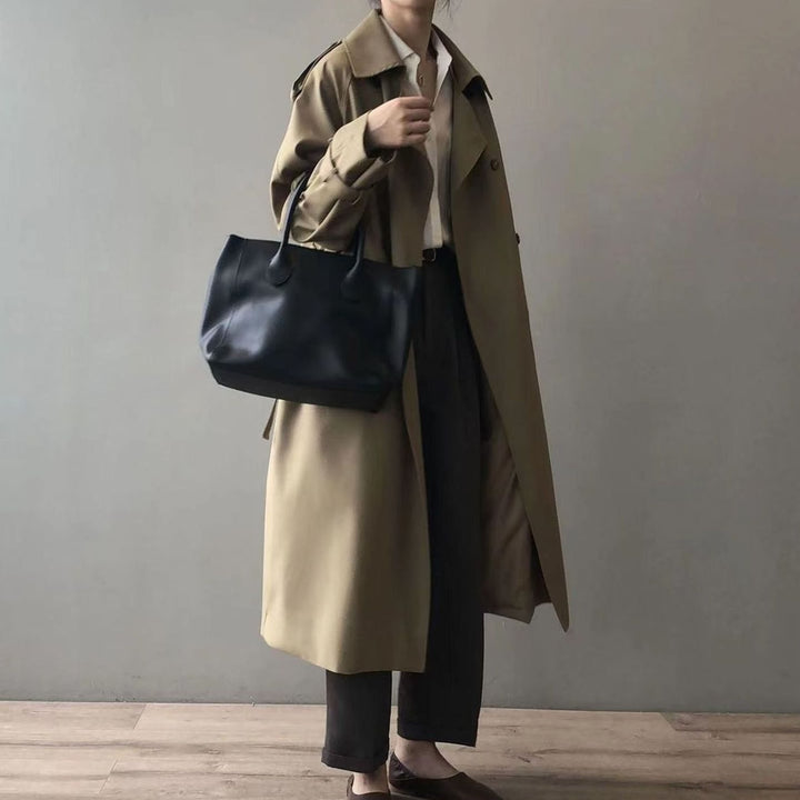 Women's Double-Breasted Belted Longline Windbreaker Trench Coat
