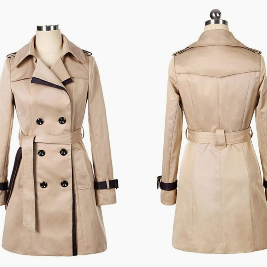 Women's Double-Breasted Belted Midi Trench Coat Eleganter