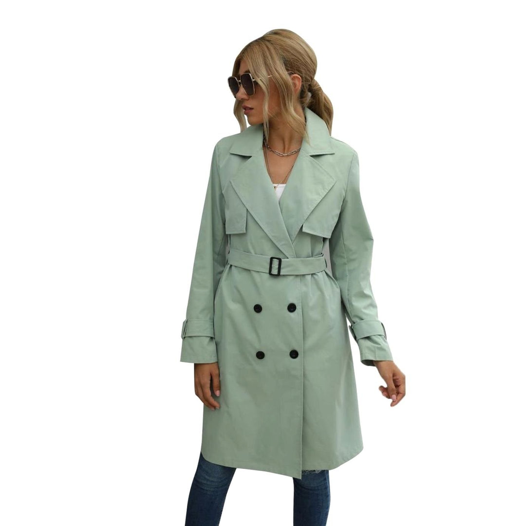 Women's Double-Breasted Belted Midi Trench Coat, Sage Green