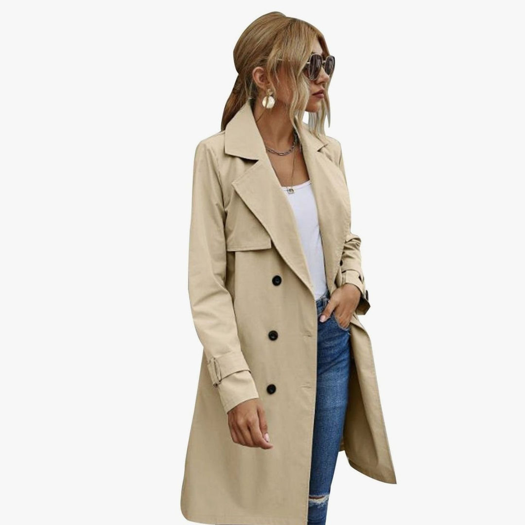Women's Double-Breasted Belted Midi Trench Coat, Sage Green - Khaki