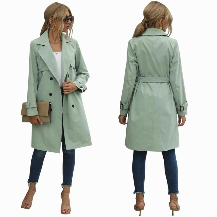 Women's Double-Breasted Belted Retro Trench Coat, Sage Green