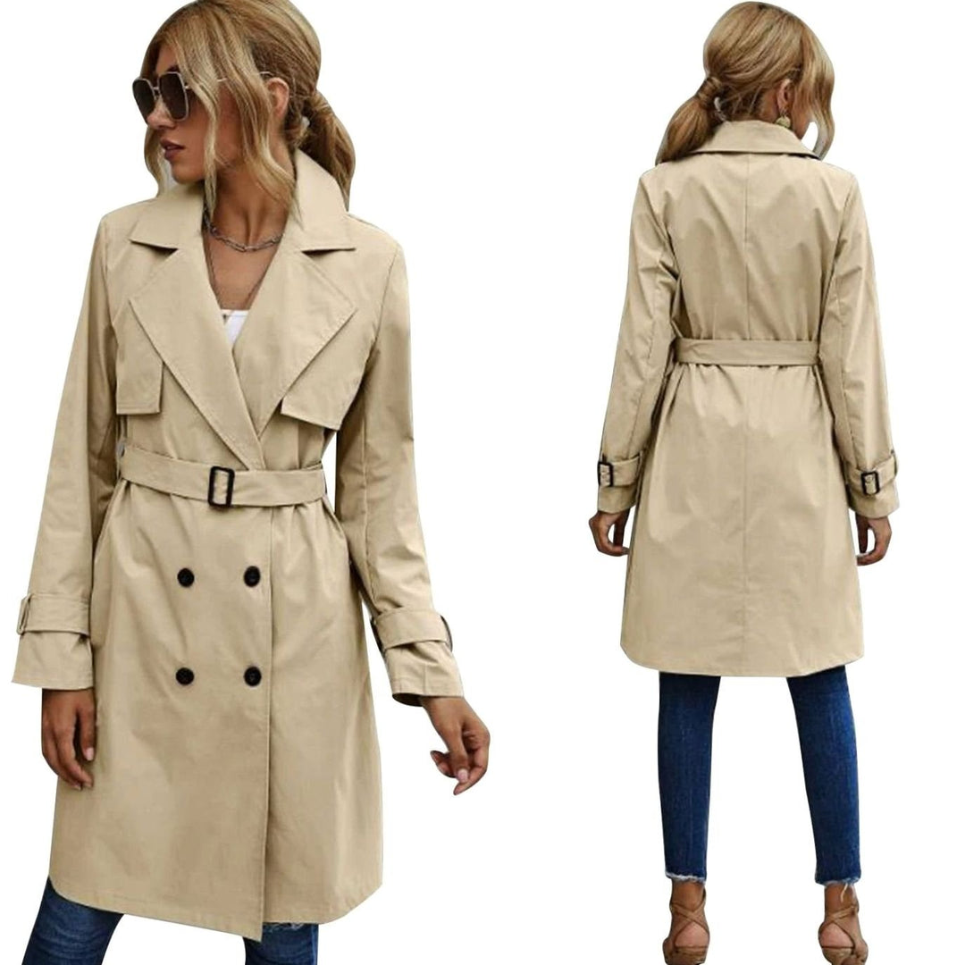 Women's Double-Breasted Belted Retro Trench Coat, Sage Green