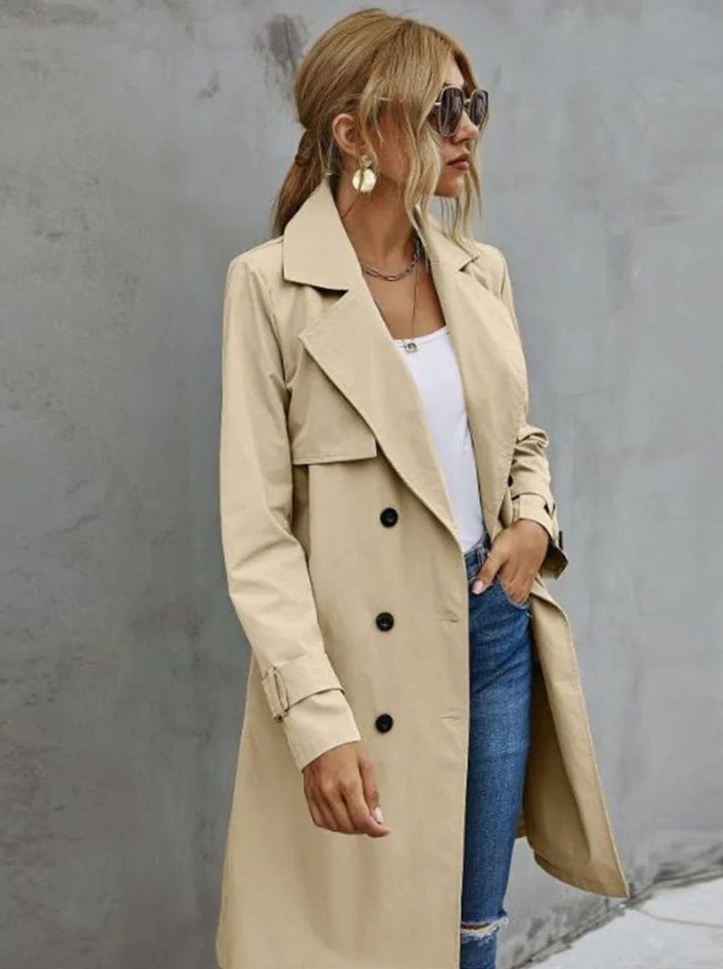 Women's Double-Breasted Belted Retro Trench Coat, Sage Green