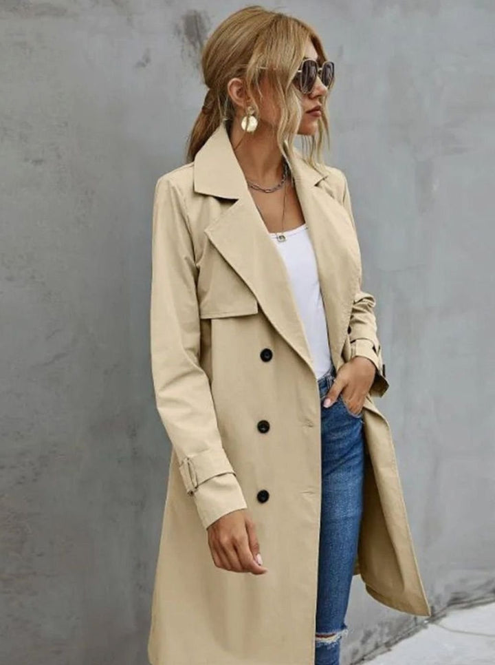 Women's Double-Breasted Belted Retro Trench Coat, Sage Green