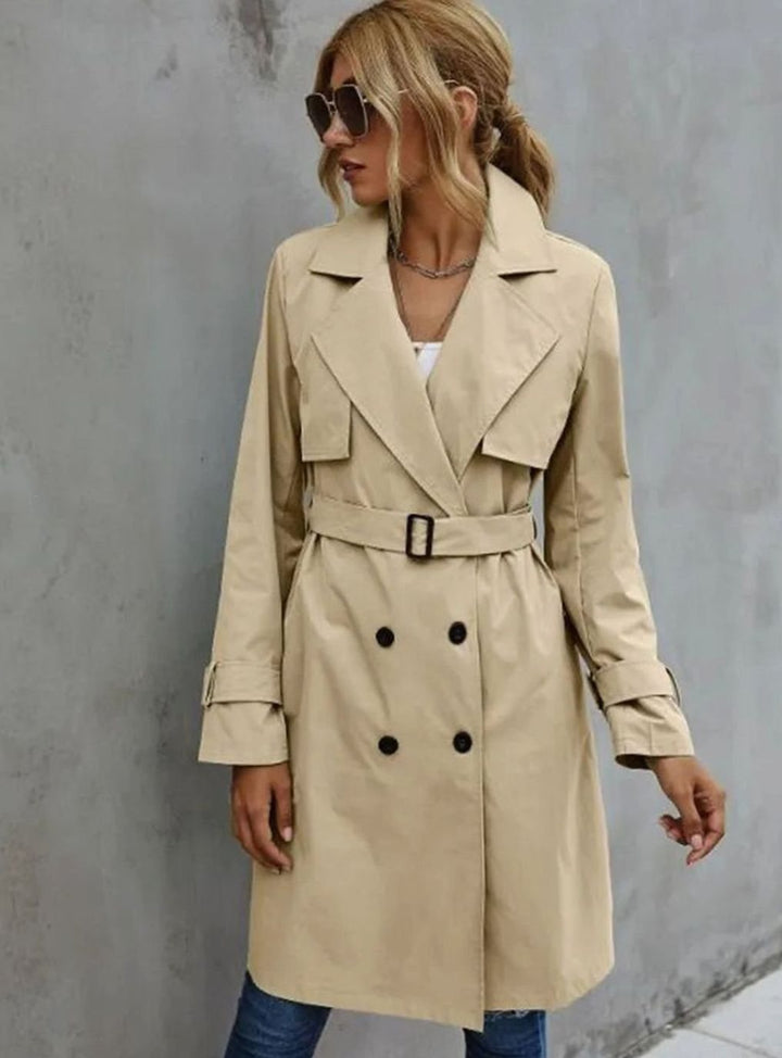 Women's Double-Breasted Belted Retro Trench Coat, Sage Green