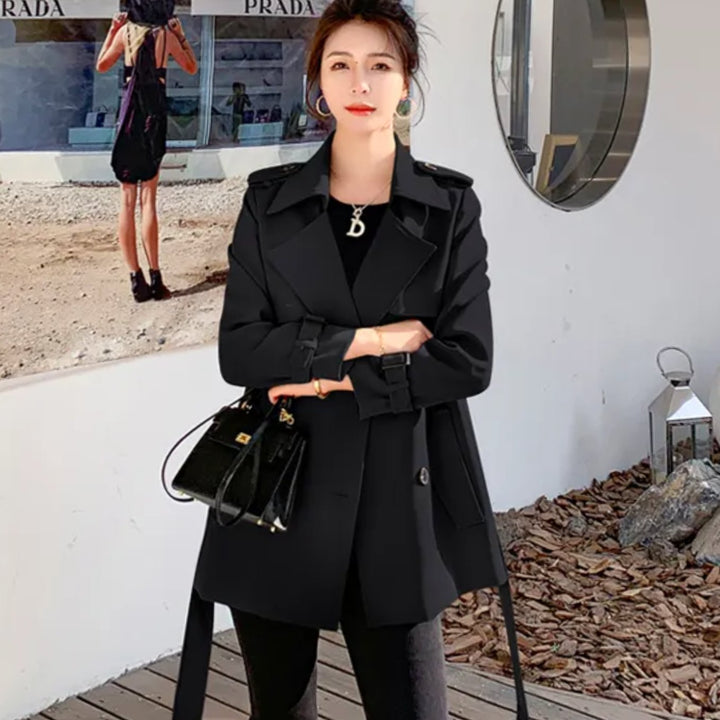 Women's Double-Breasted Belted Short Trench Coat
