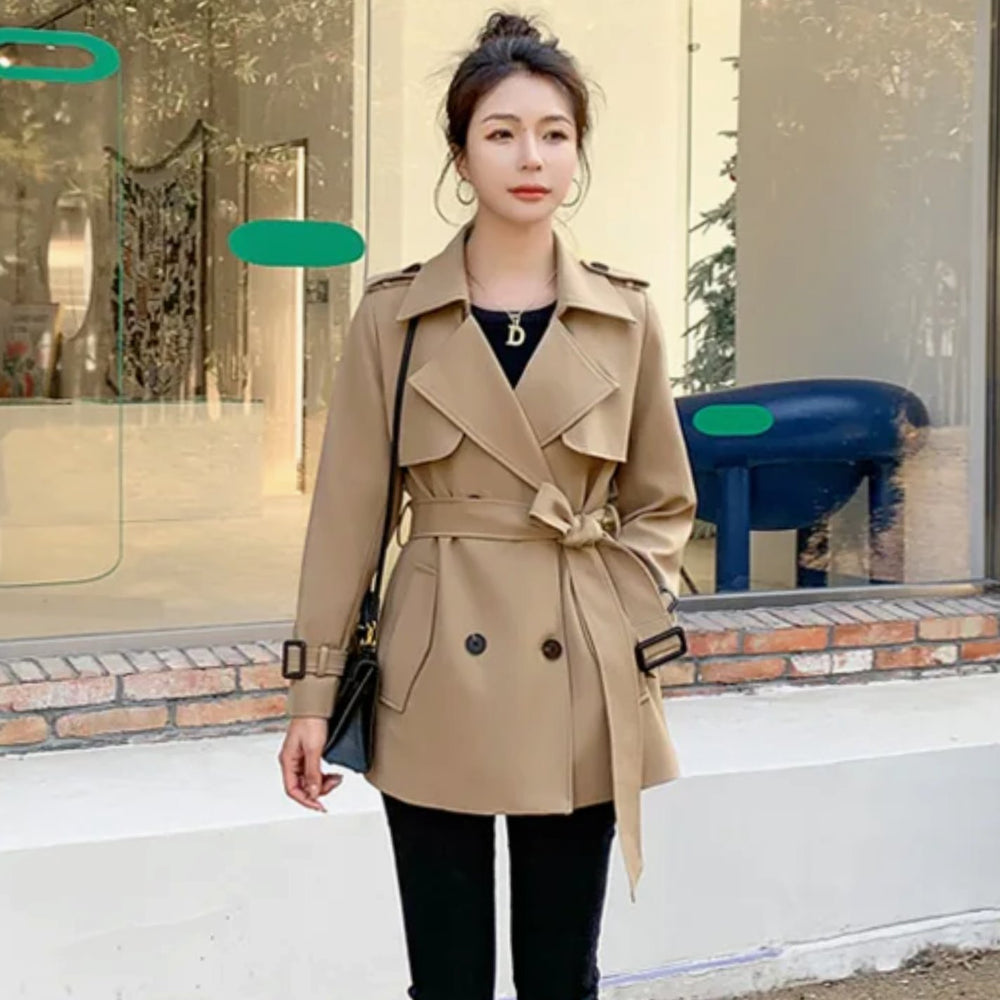 Women's Double-Breasted Belted Short Trench Coat