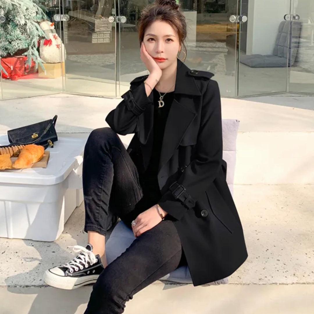 Women's Double-Breasted Belted Short Trench Coat