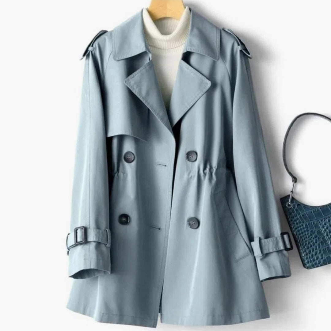 Women's Double-Breasted Belted Short Trench Coat - Blue