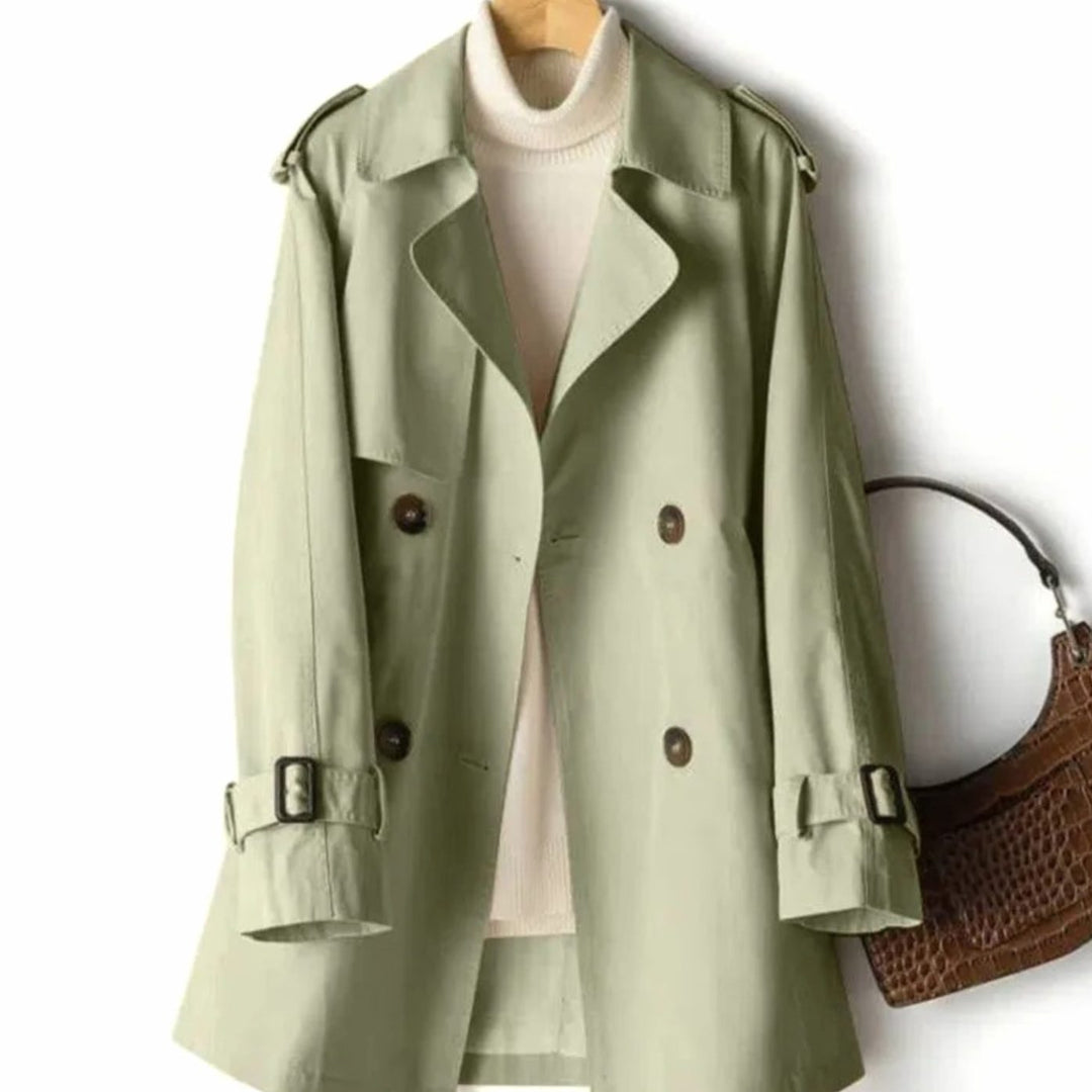 Women's Double-Breasted Belted Short Trench Coat - Green