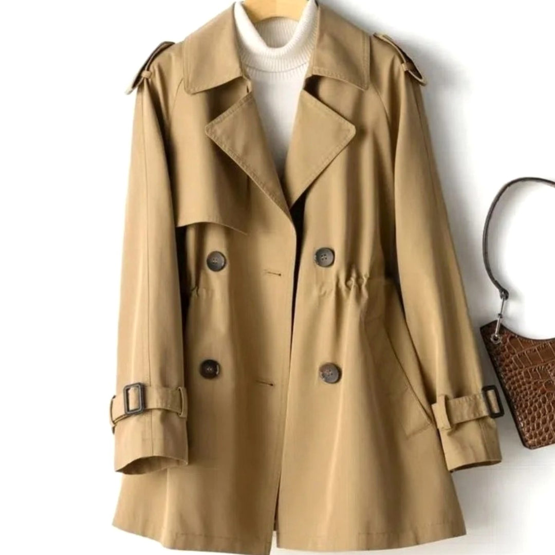Women's Double-Breasted Belted Short Trench Coat - Brown