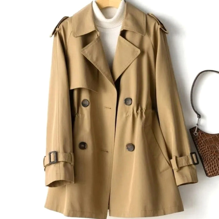 Women's Double-Breasted Belted Short Trench Coat - Brown