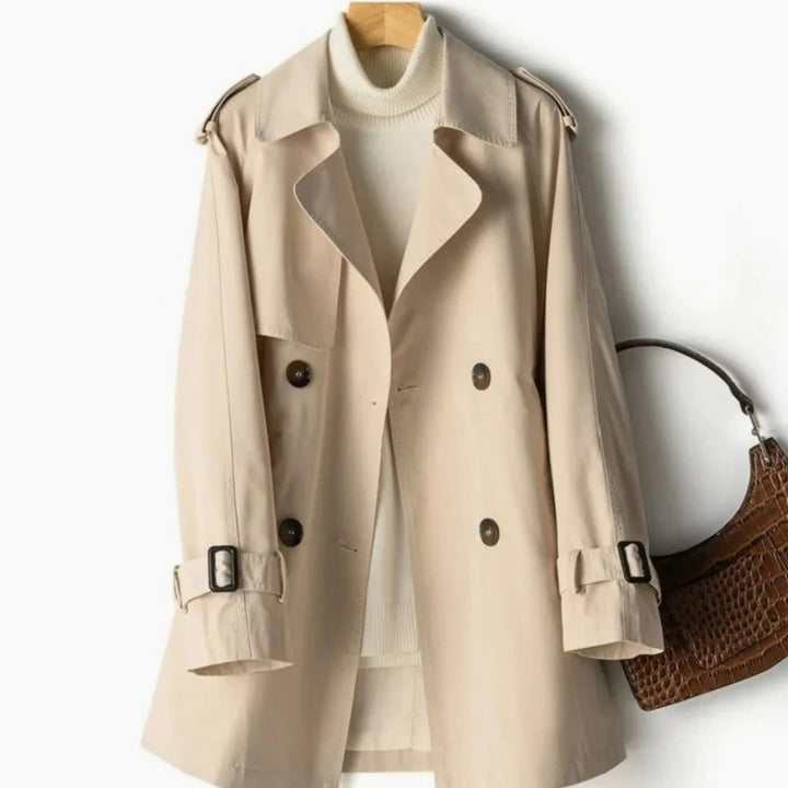 Women's Double-Breasted Belted Short Trench Coat - Khaki