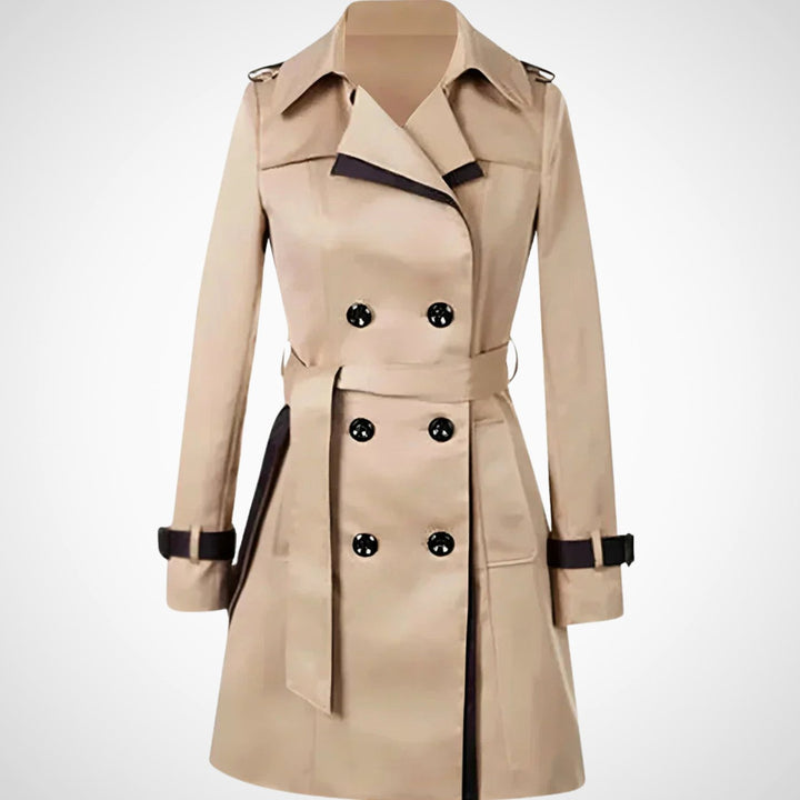 Women's Double-Breasted Belted Trench Coat, Beige - Beige