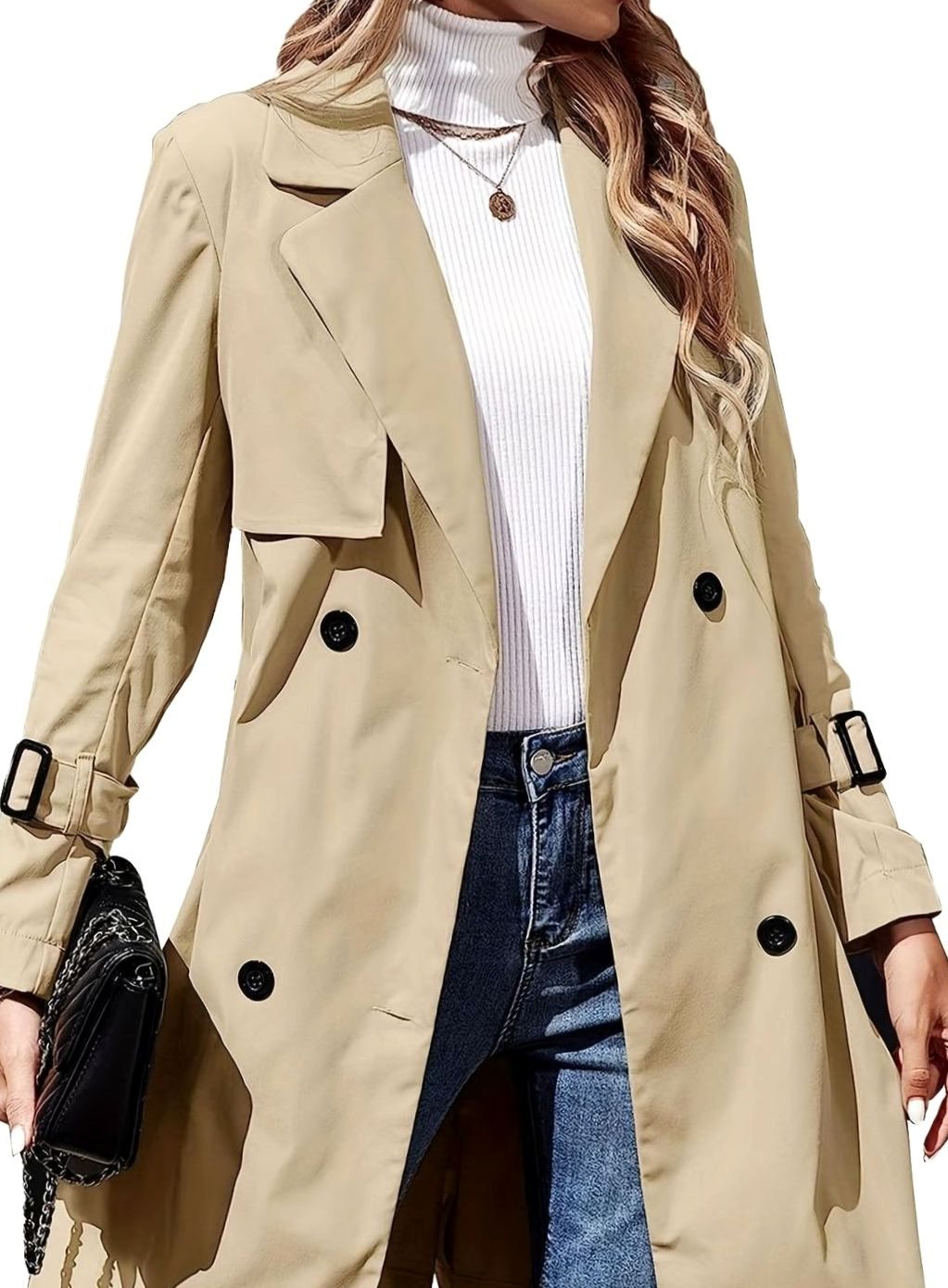 Women's Double-Breasted Classic Belted Trench Coat