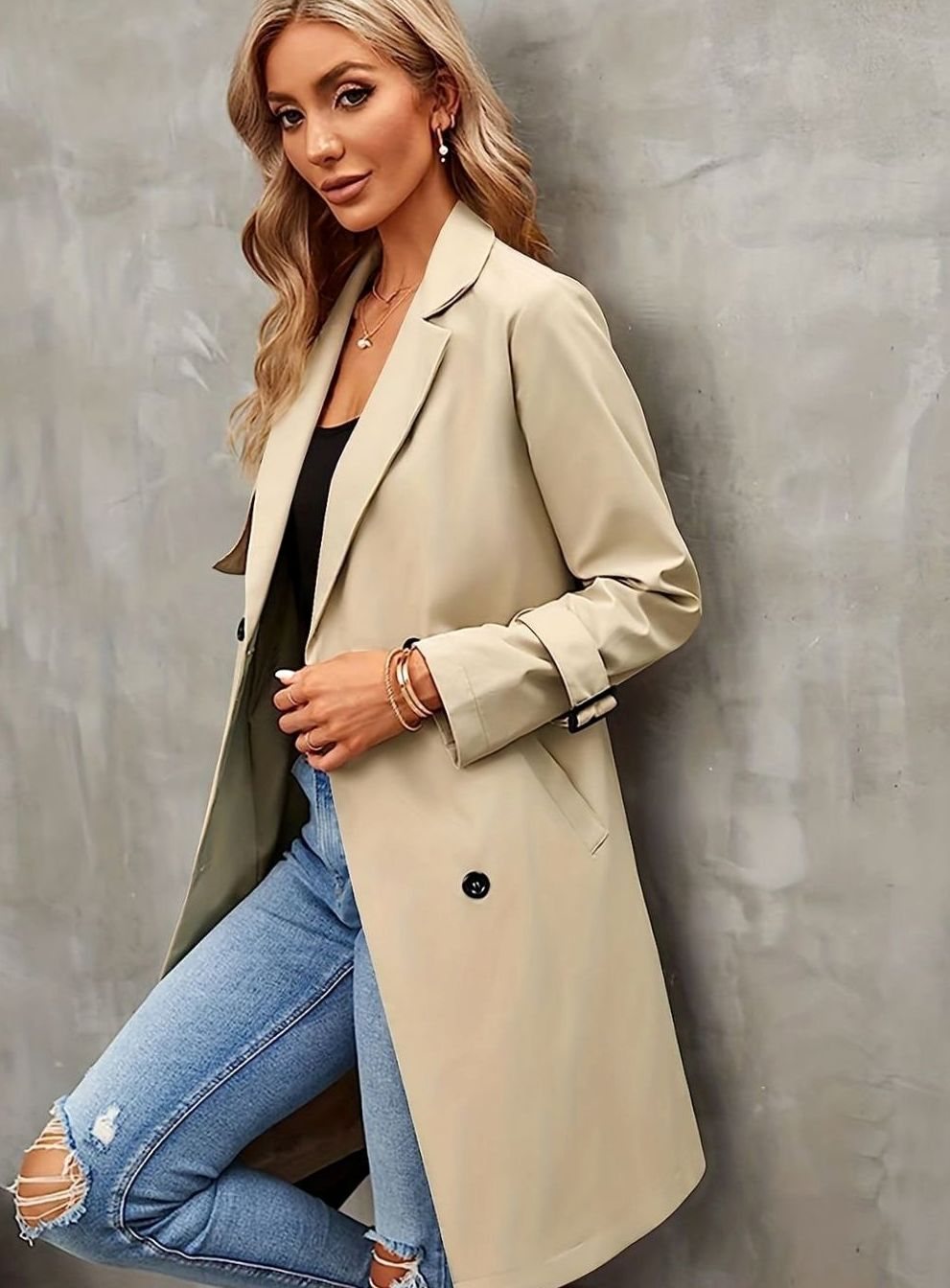 Women's Double-Breasted Classic Belted Trench Coat
