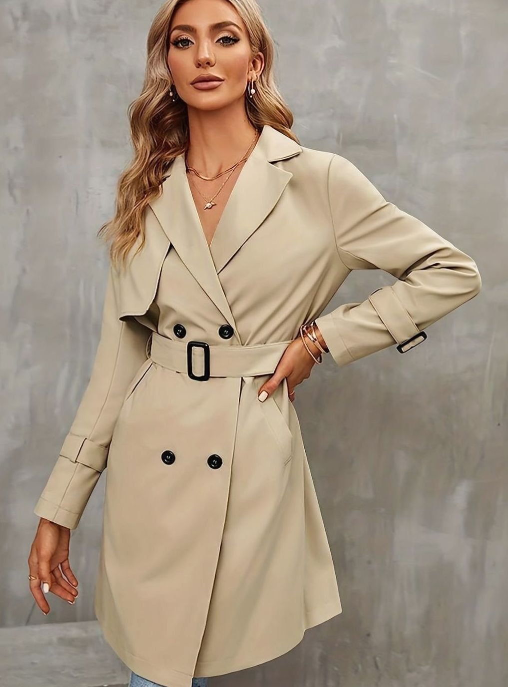 Women's Double-Breasted Classic Belted Trench Coat