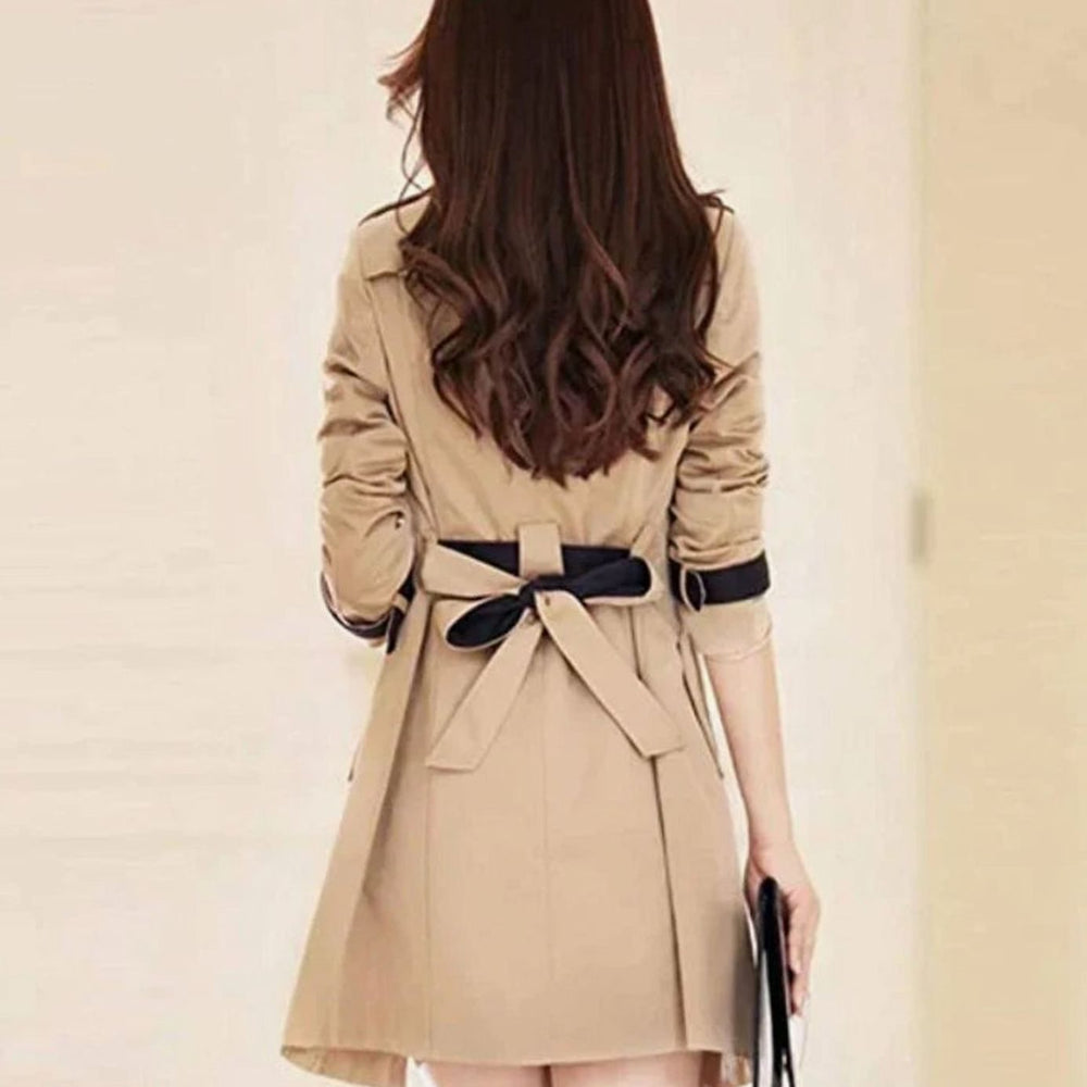 Women's Double-Breasted Contrast-Trim Midi Trench Coat, Navy Blue